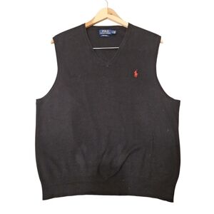 Polo Ralph Lauren Pima Cotton V-Neck Black Classic Sweater Vest L